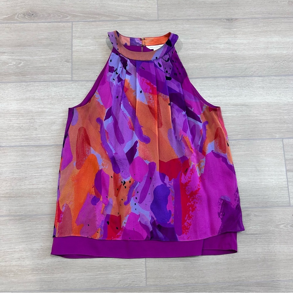 Diane Von Furstenberg parvay sleeveless halter silk blouse purple multicolor 0